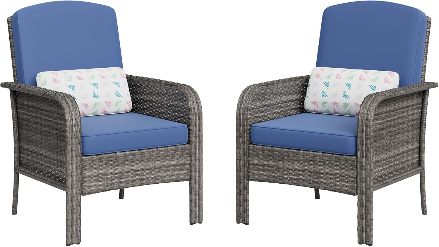 2-Piece Outdoor Patio Set, All-Weather Wicker Chairs with High Back & Cushions f