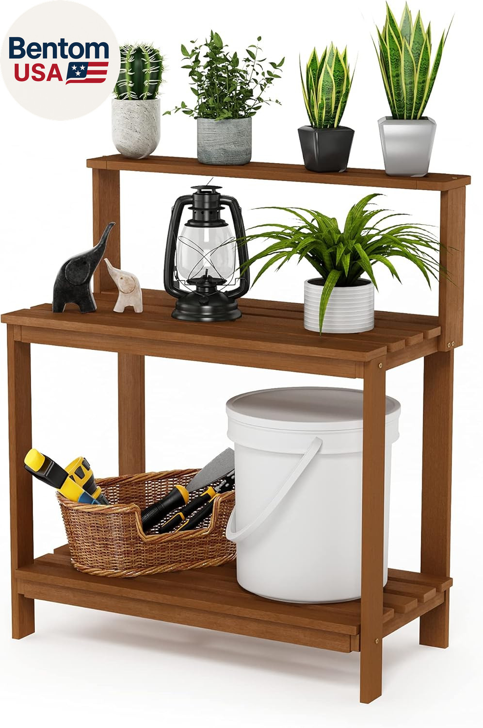 FG17478 Tioman Outdoor Patio Furniture Hardwood Potting Bench, Natural