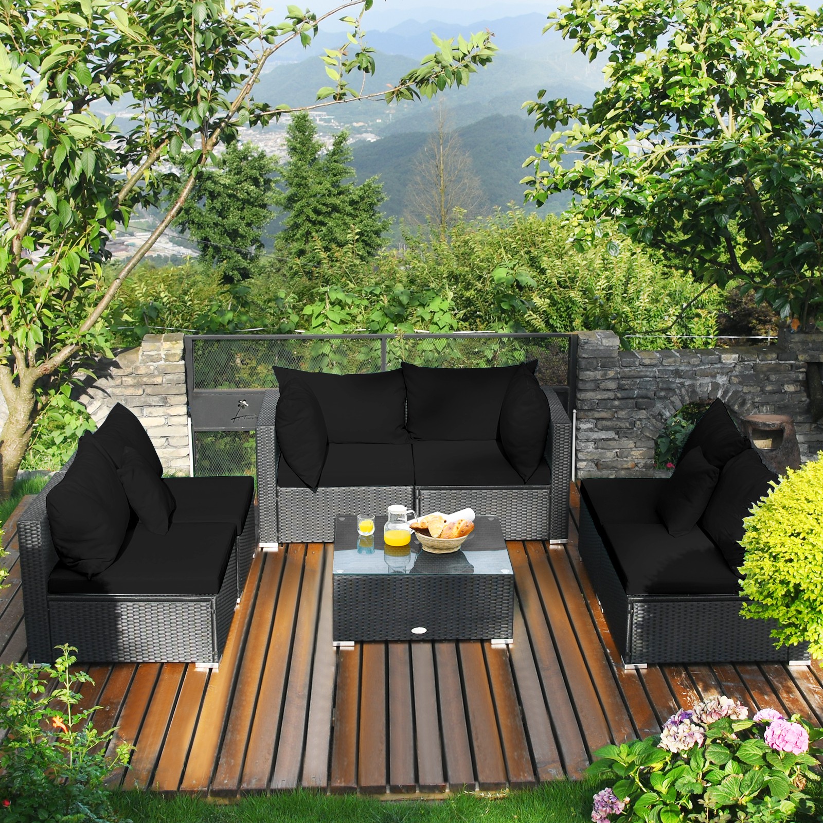 Patio 7PCS Rattan Sofa Set Sectional Conversation Furniture Set Balcony Black