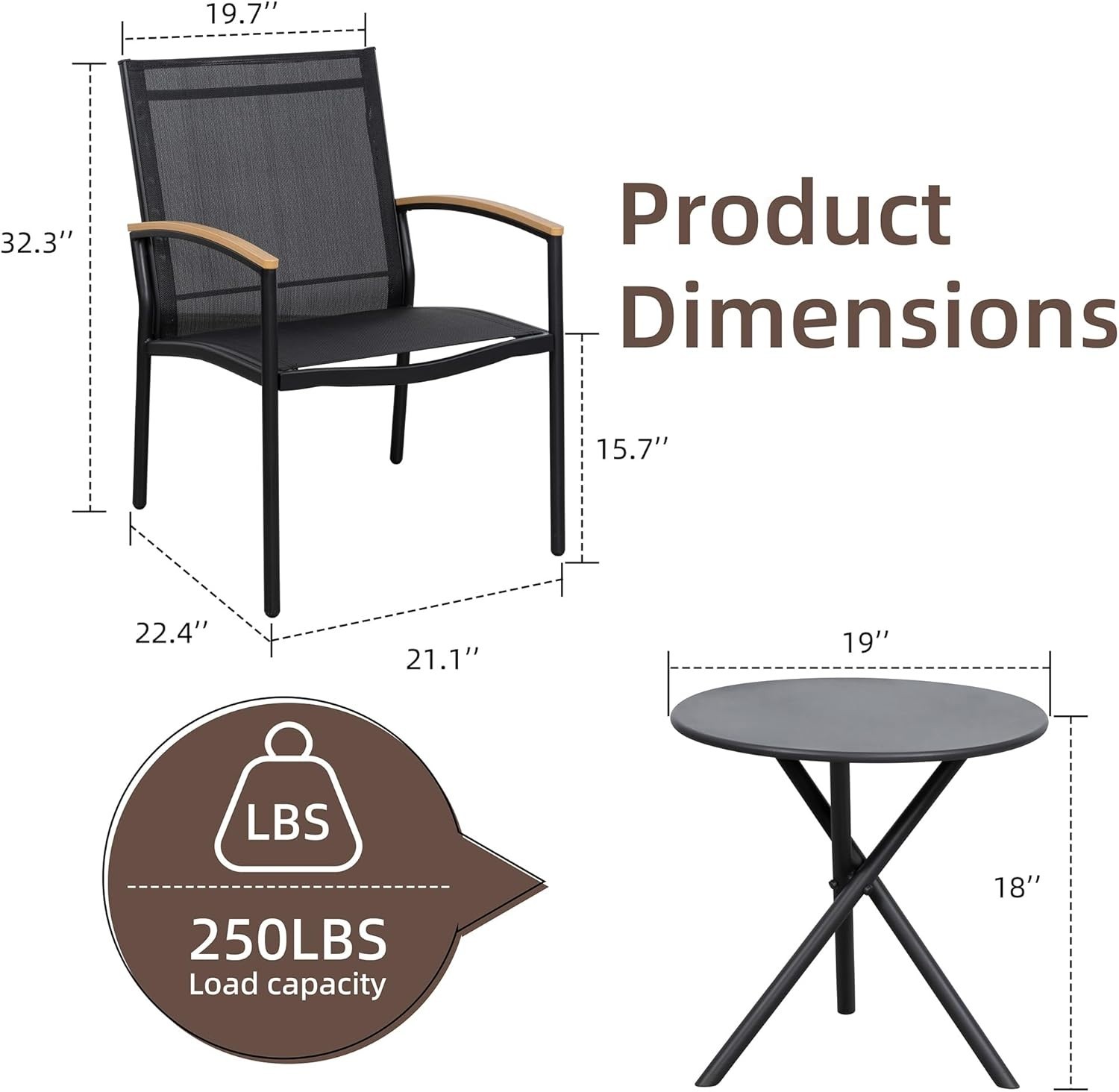 Modern 3-Piece Patio Bistro Set with Textilene Chairs – Easy Assembly & Comfort