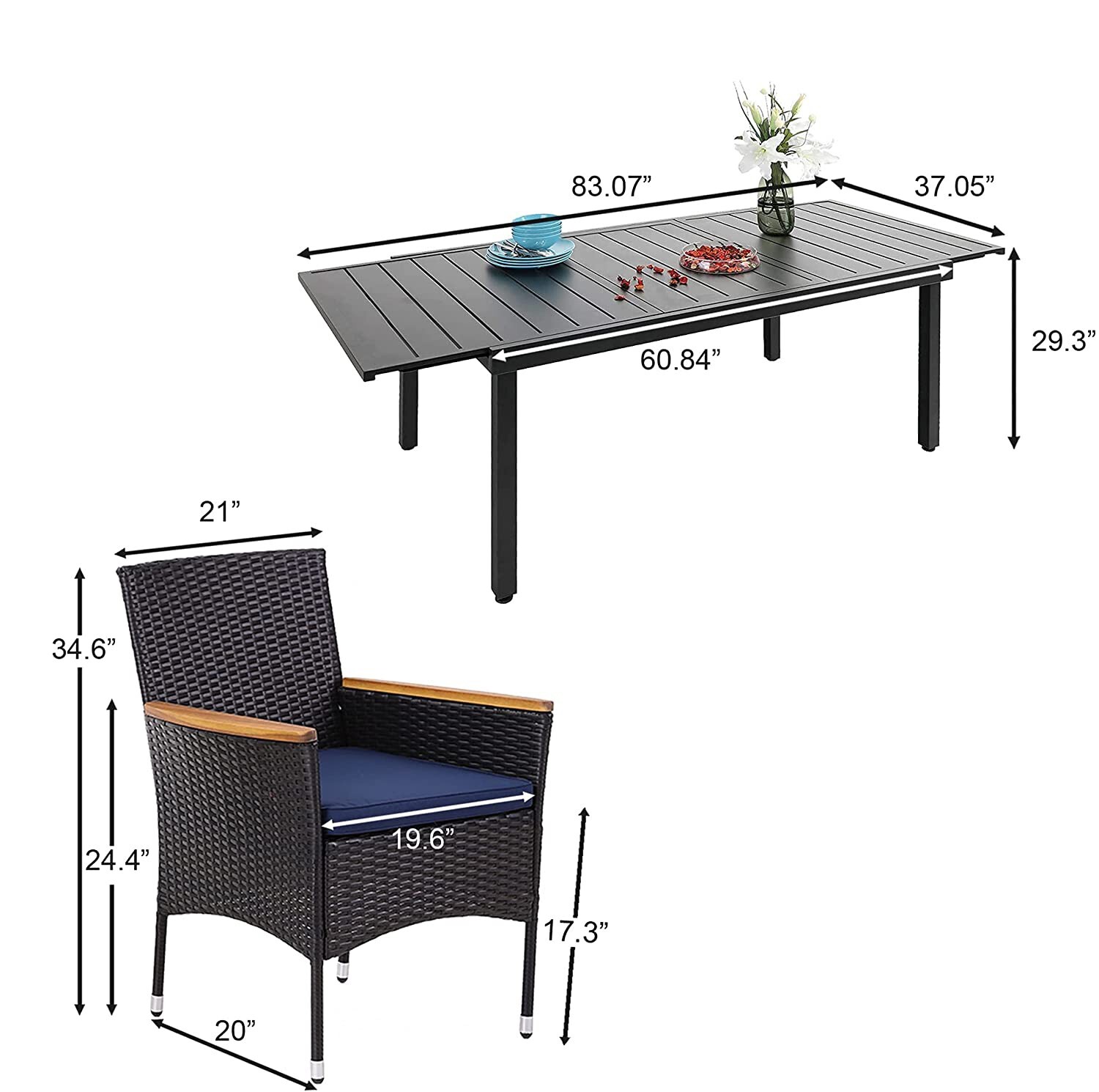 9 PCS Outdoor Dining Set Rattan Patio Furniture Set Outdoor Expandable Table