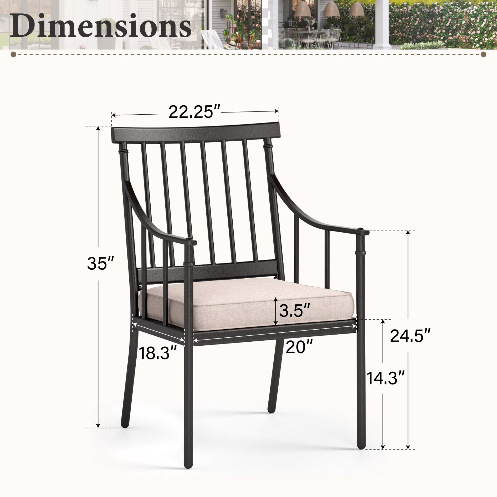MF Studio Set of 2 Outdoor Patio Dining Chairs with Cushions, Weather Resistant,