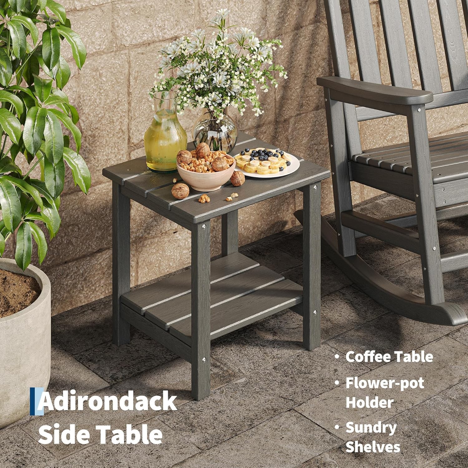 Set of 3 HDPE Rocking Chairs w/ Side Table High Back 350 lbs Patio Porch Rockers