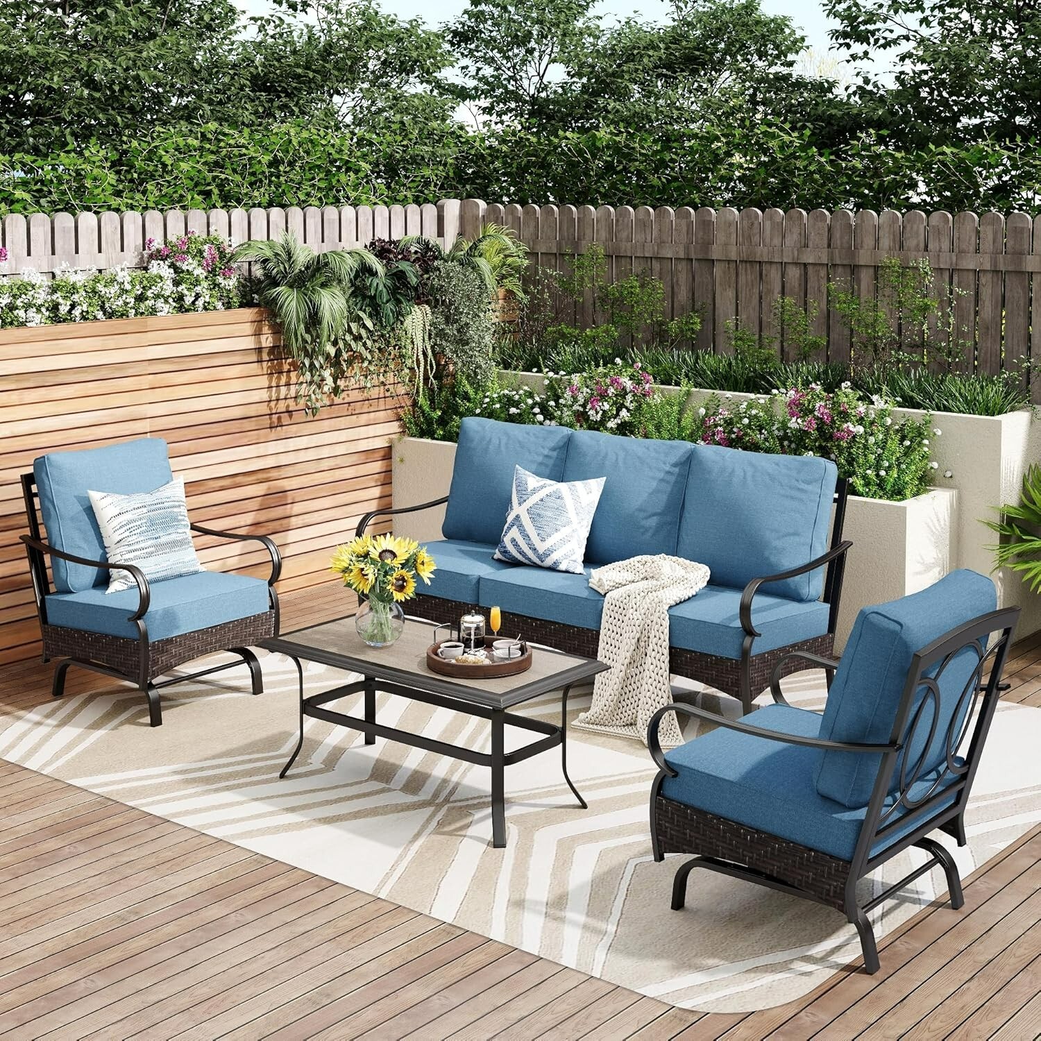 5Seats Patio Furniture Set Outdoor Furniture Rattan Patio Conversation Sets Sofa