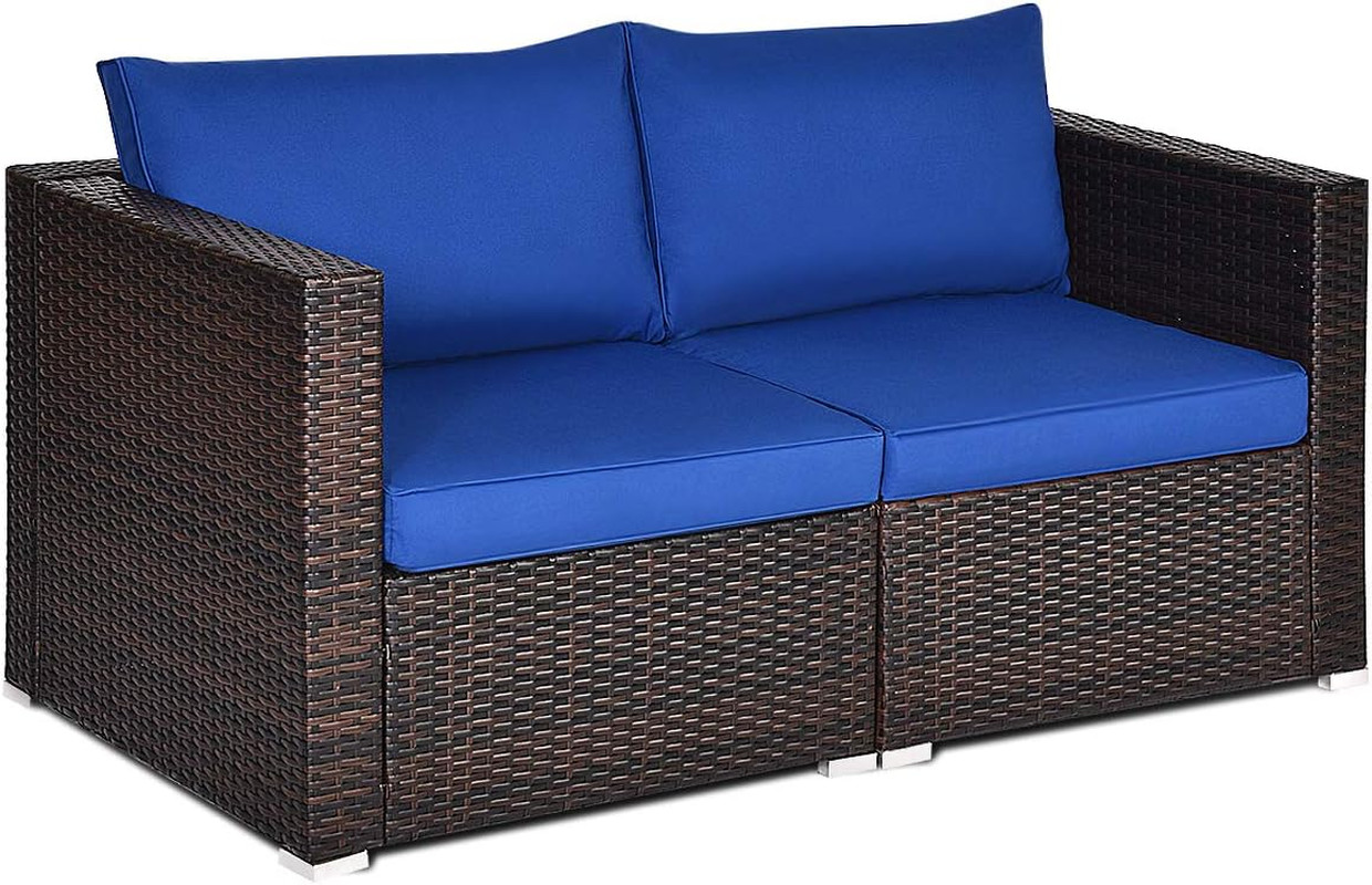 Wicker Loveseat 2 Piece, Patio Furniture Couch with Removable Cushions, Rattan L