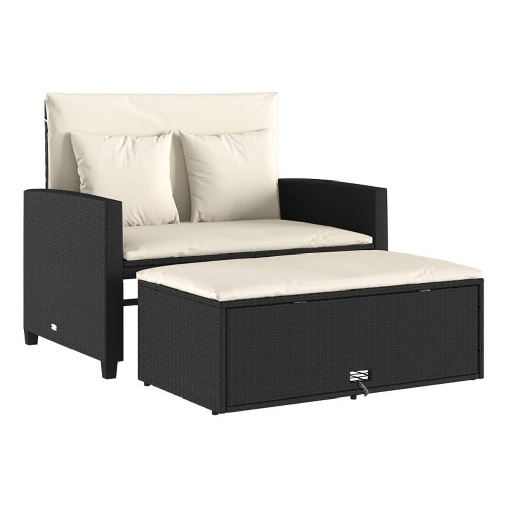 Bowery Hill Contemporary Patio Sofa in Black & Cream With White Frame