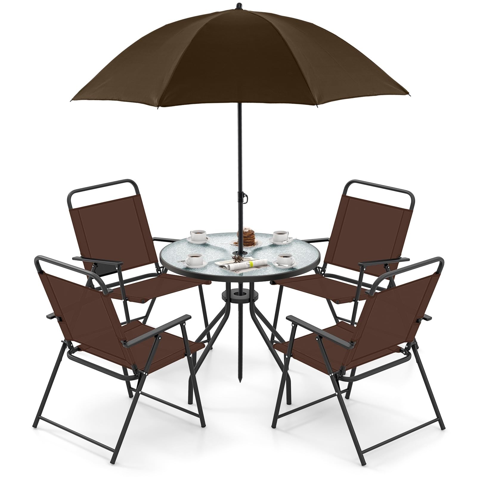 Giantex 6 Pieces Patio Dining Set, Folding Patio Chairs Set of 4, Tempered Gl…