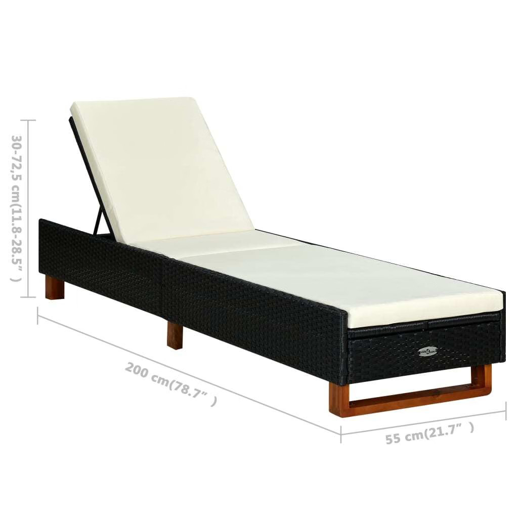 Sunbed with Cushion Poly Rattan Black