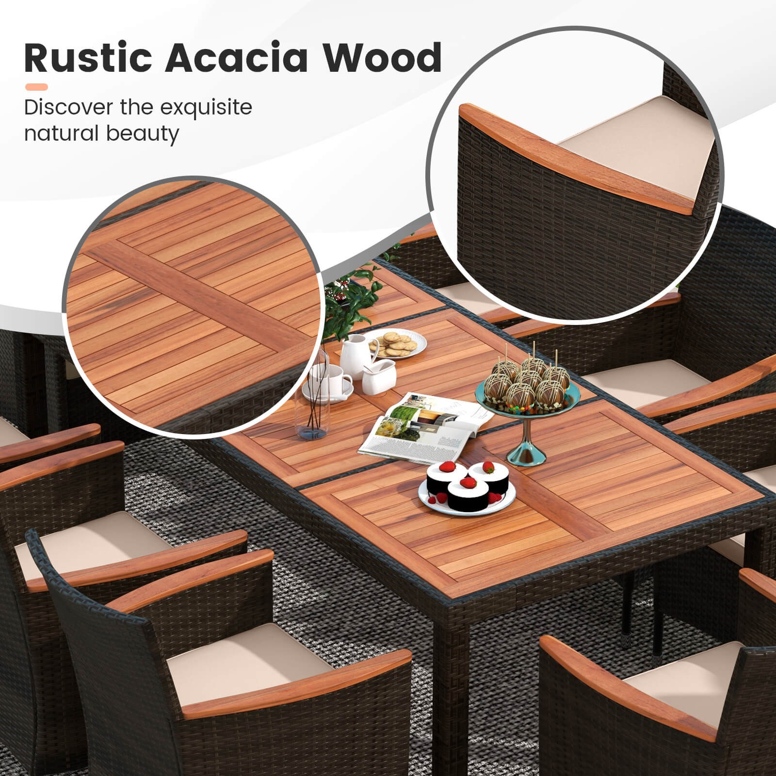 11 PCS Patio Dining Set with 15ft Double-Sided Patio Umbrella (Base Included)