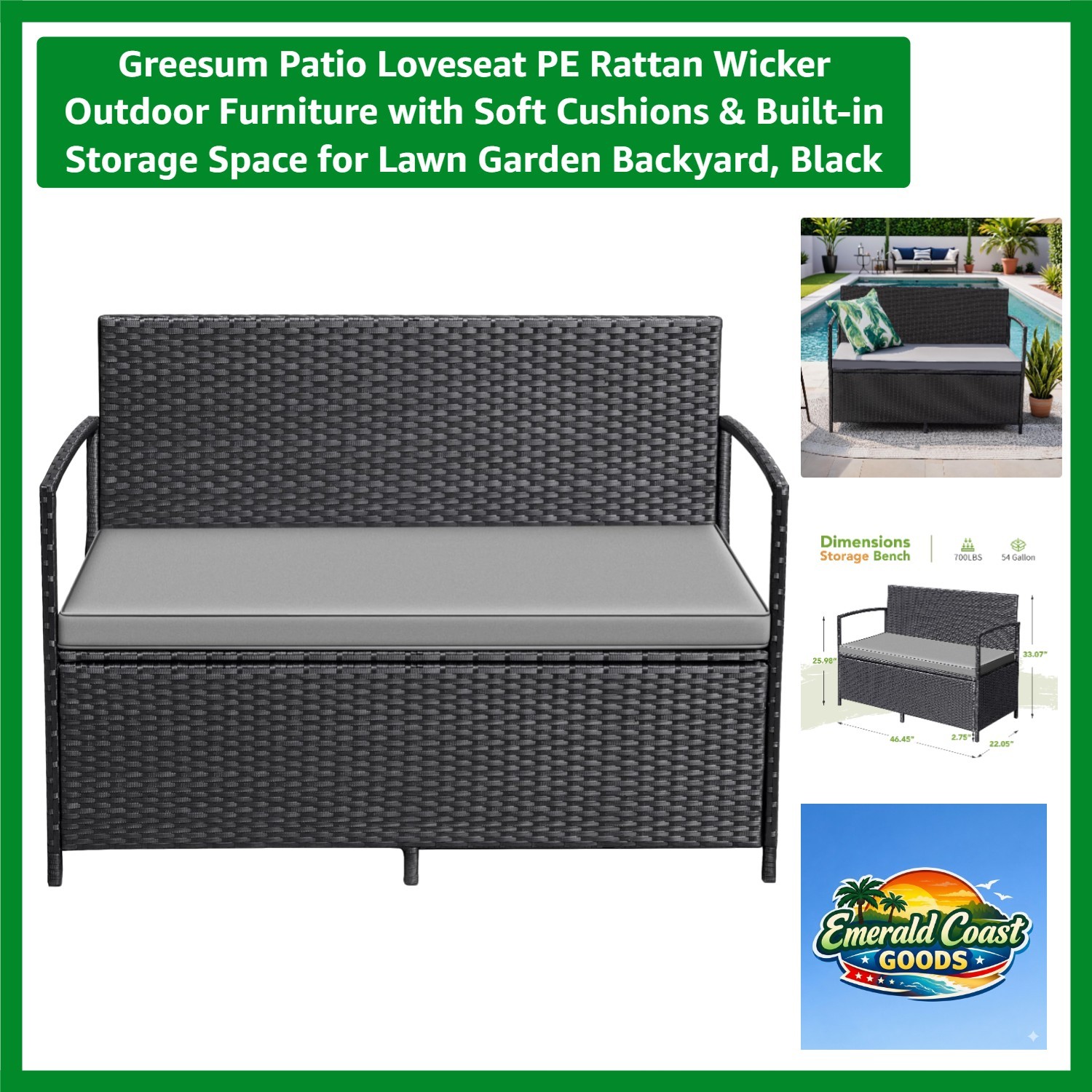 Patio Loveseat PE Rattan Wicker Outdoor Furniture with Soft Cushions & Built-…
