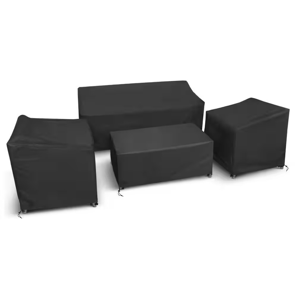 Large Black Patio Furniture Covers Set for 4-Piece Rattan Wicker Conversation Se
