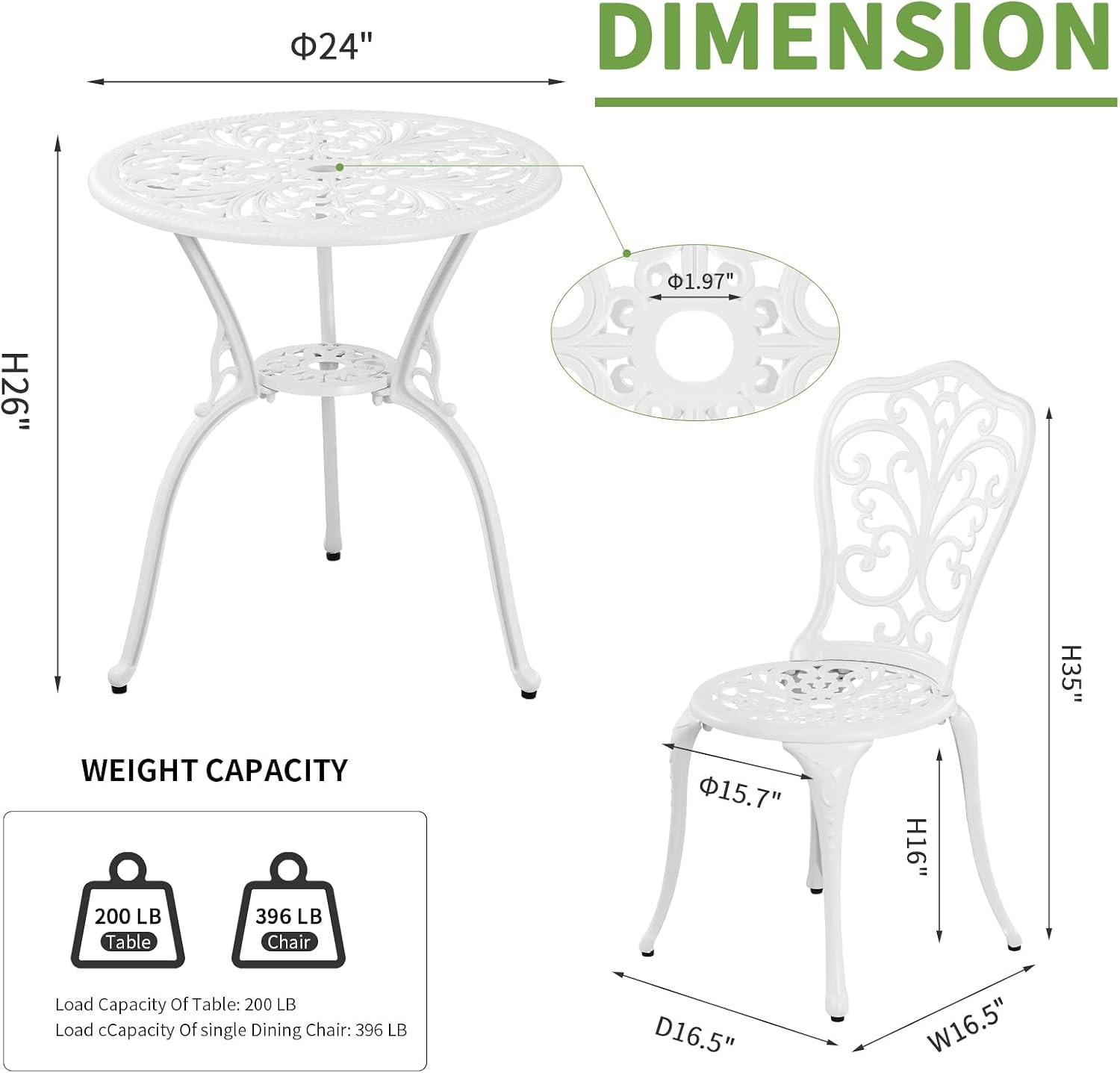 Outdoor Metal Bistro Furniture Set Garden Porch Small Dining Seating