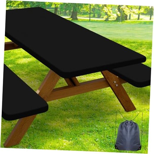 Picnic Table Cover with Bench Covers, Waterproof Elastic 30″ x 72″ Black