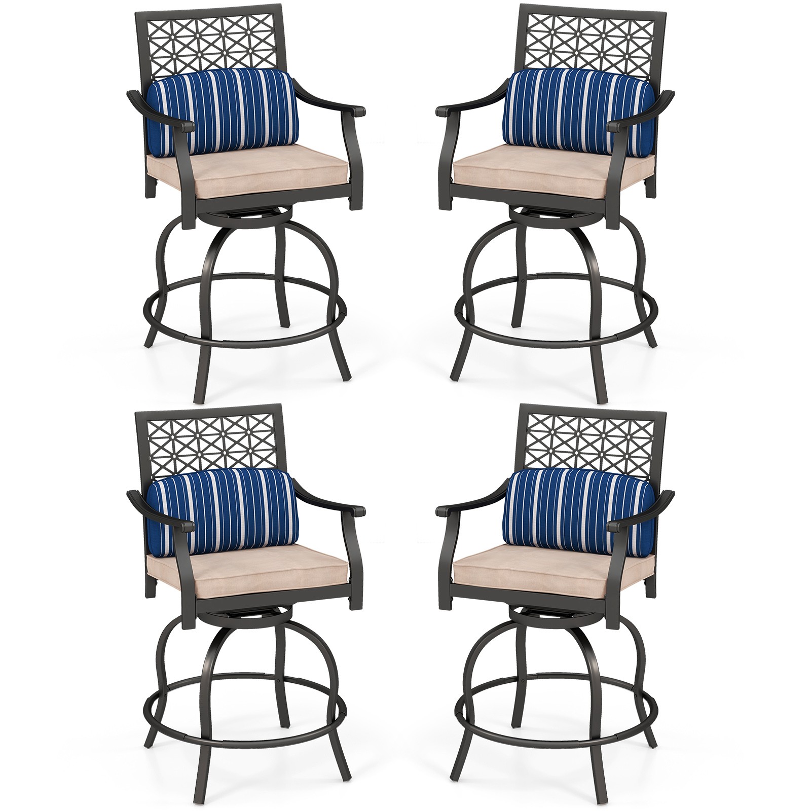 Patio 4 Swivel Bar Stools Steel Chairs w/ Armrests & Colorful Cushions Rocking