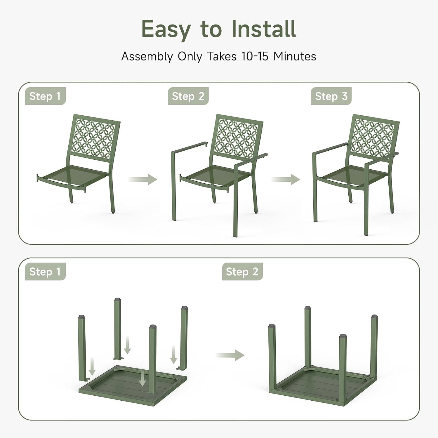 3-Piece Outdoor Bistro Set, Stackable Metal Steel Outdoor Table and Chairs, Wate