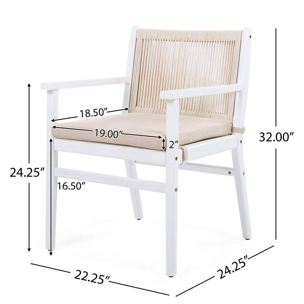 2-Piece Outdoor Dining Chairs Acacia Wood Patio Armchair with Rope and Cushion,