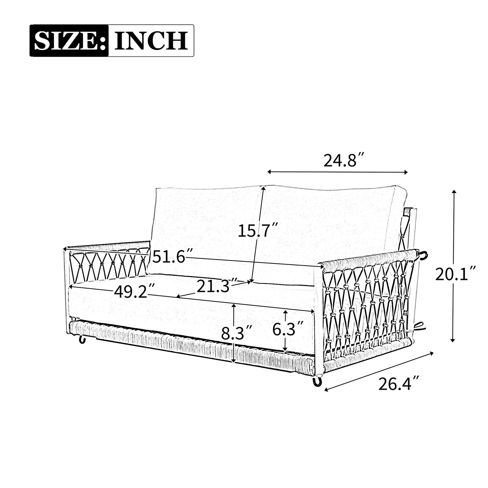 2-Person Outdoor Swing Sofa with Cushions, Woven Rope & Iron Frame