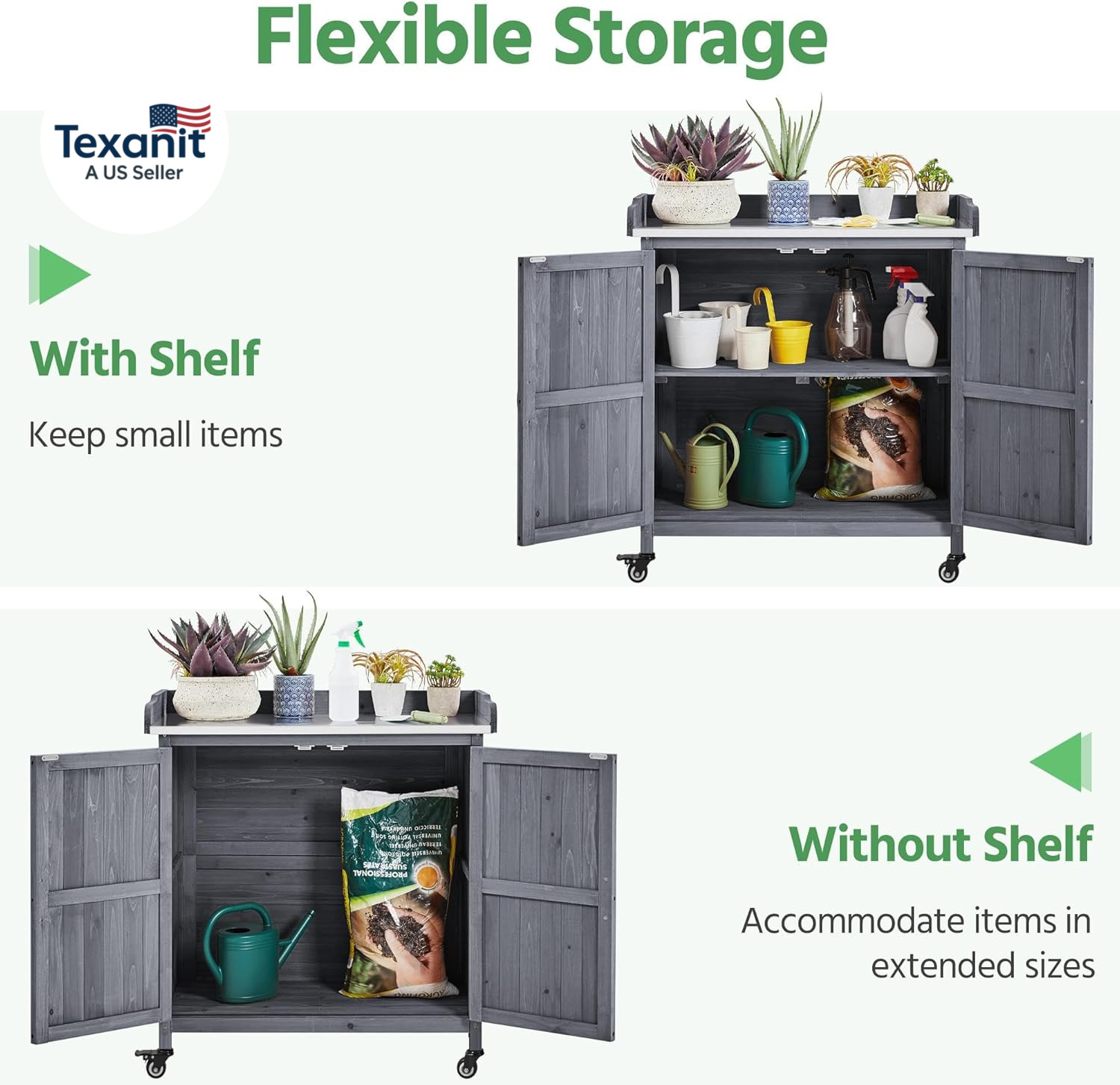Garden Potting Bench Table, Outdoor Garden Horticultural Wooden Storage Cabinet