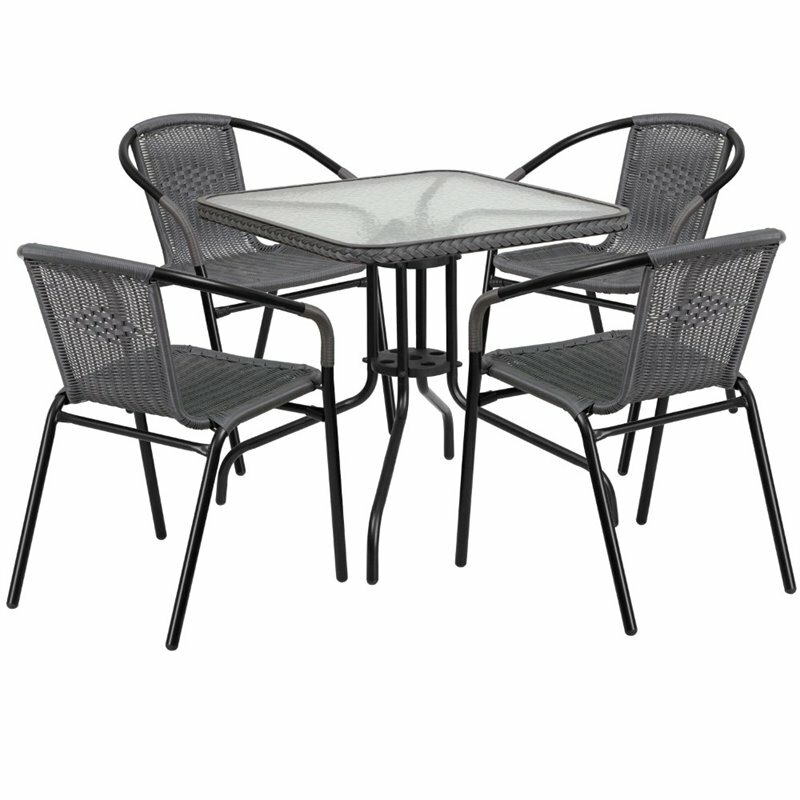Flash Furniture 5 Piece Square Patio Dining Set in Black and Gray