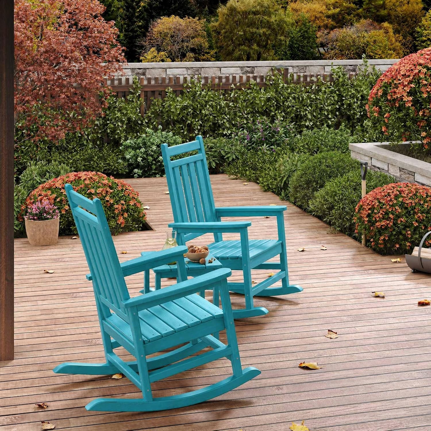 Set of 3 HDPE Rocking Chairs w/ Side Table High Back 350 lbs Patio Porch Rockers
