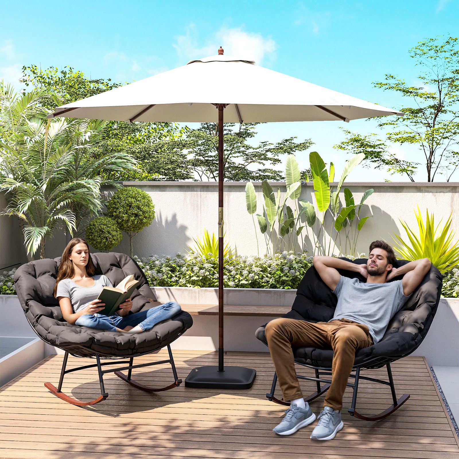 et of 2 Outdoor Rocking Chairs with Cushions – 265 lb Capacity, Steel Frame