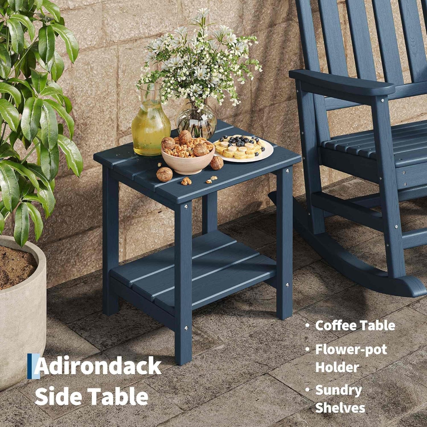 Set of 3 HDPE Rocking Chairs w/ Side Table High Back 350 lbs Patio Porch Rockers