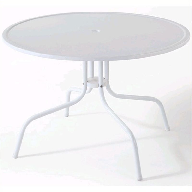 Crosley Furniture Griffith Metal 39″ Round Patio Dining Table in White
