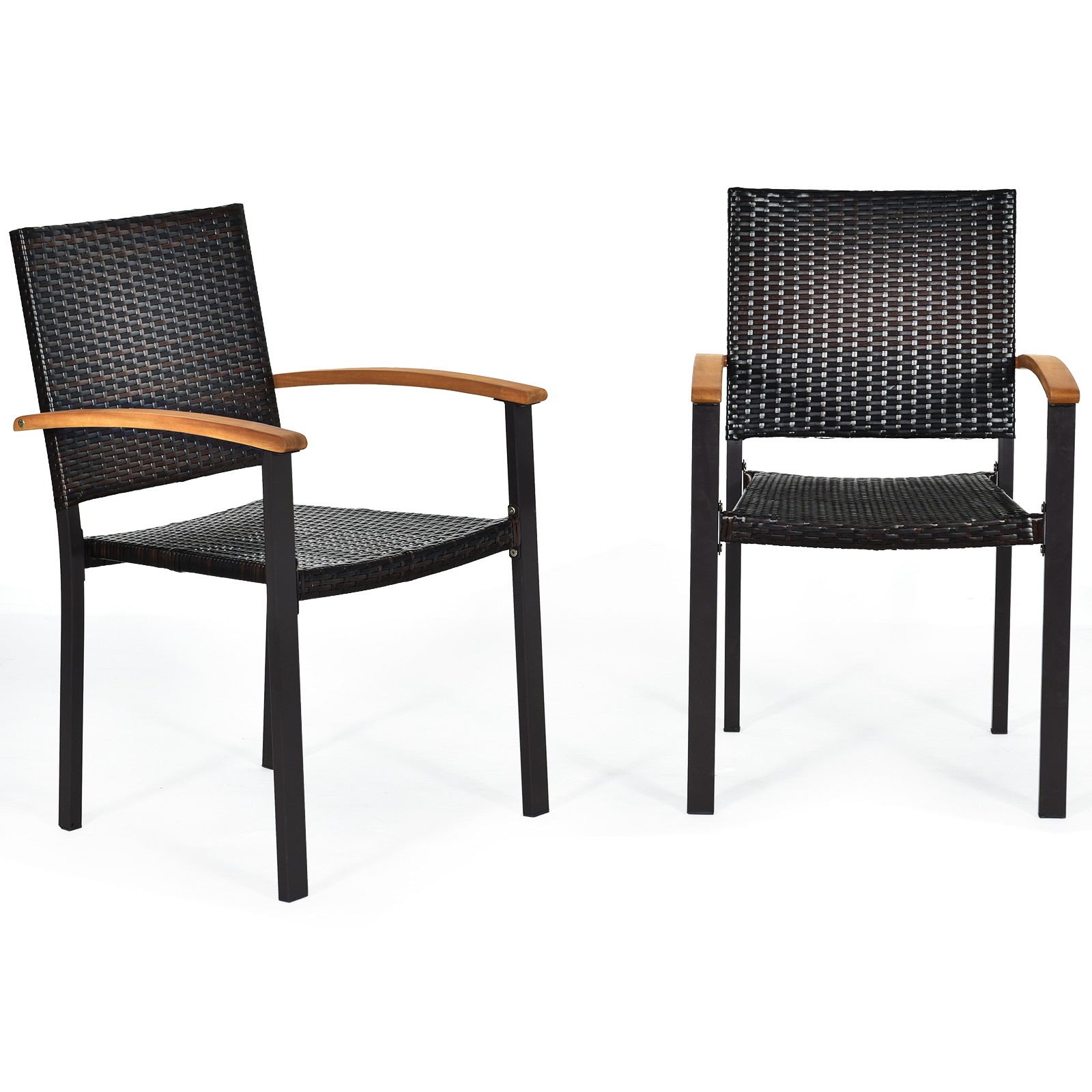 Patiojoy Patio Rattan Dining Armchair 2 Set of Wicker Chair W/Steel Frame