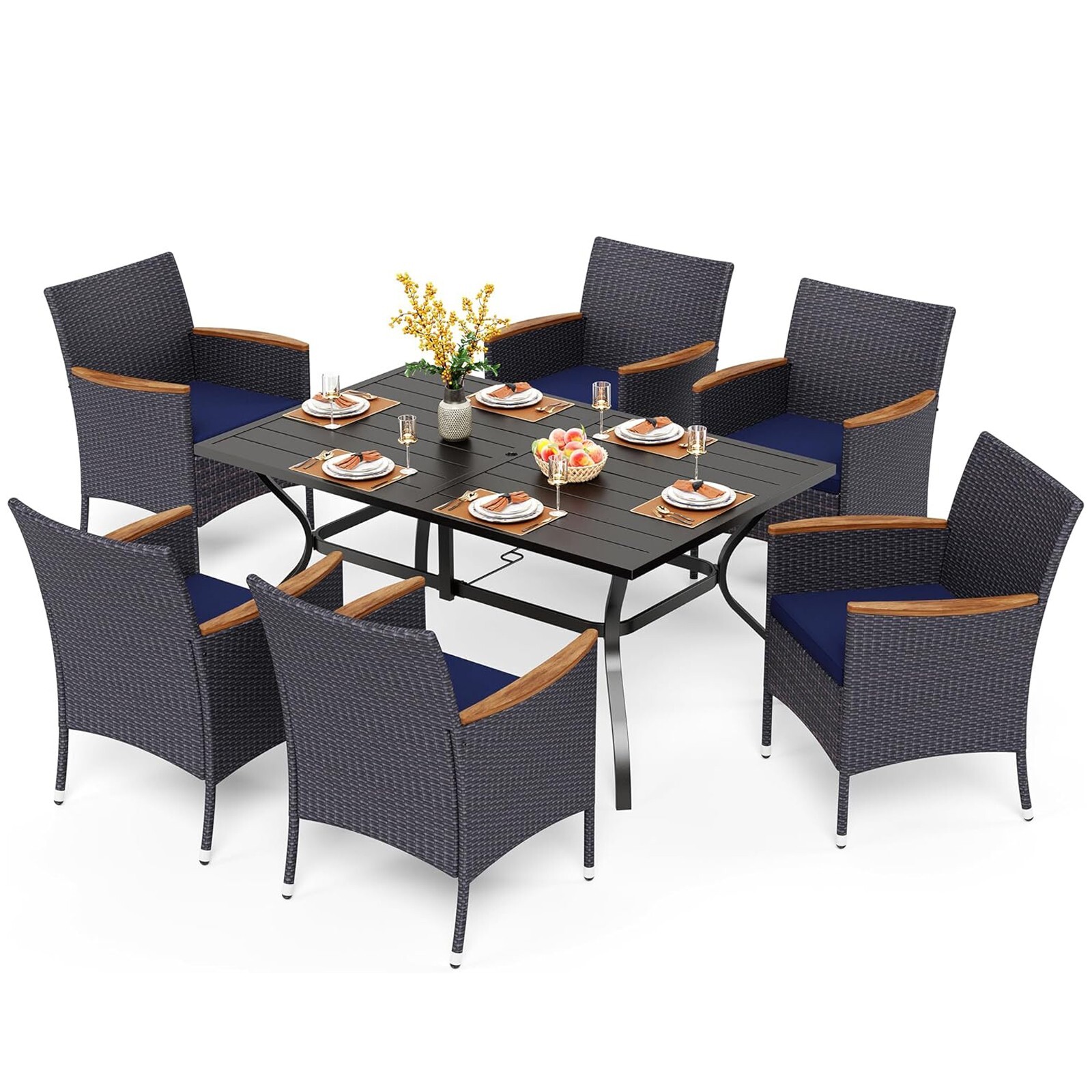 7 Piece Patio Dining Set Outdoor Table and Chairs Set for Garden Backyard