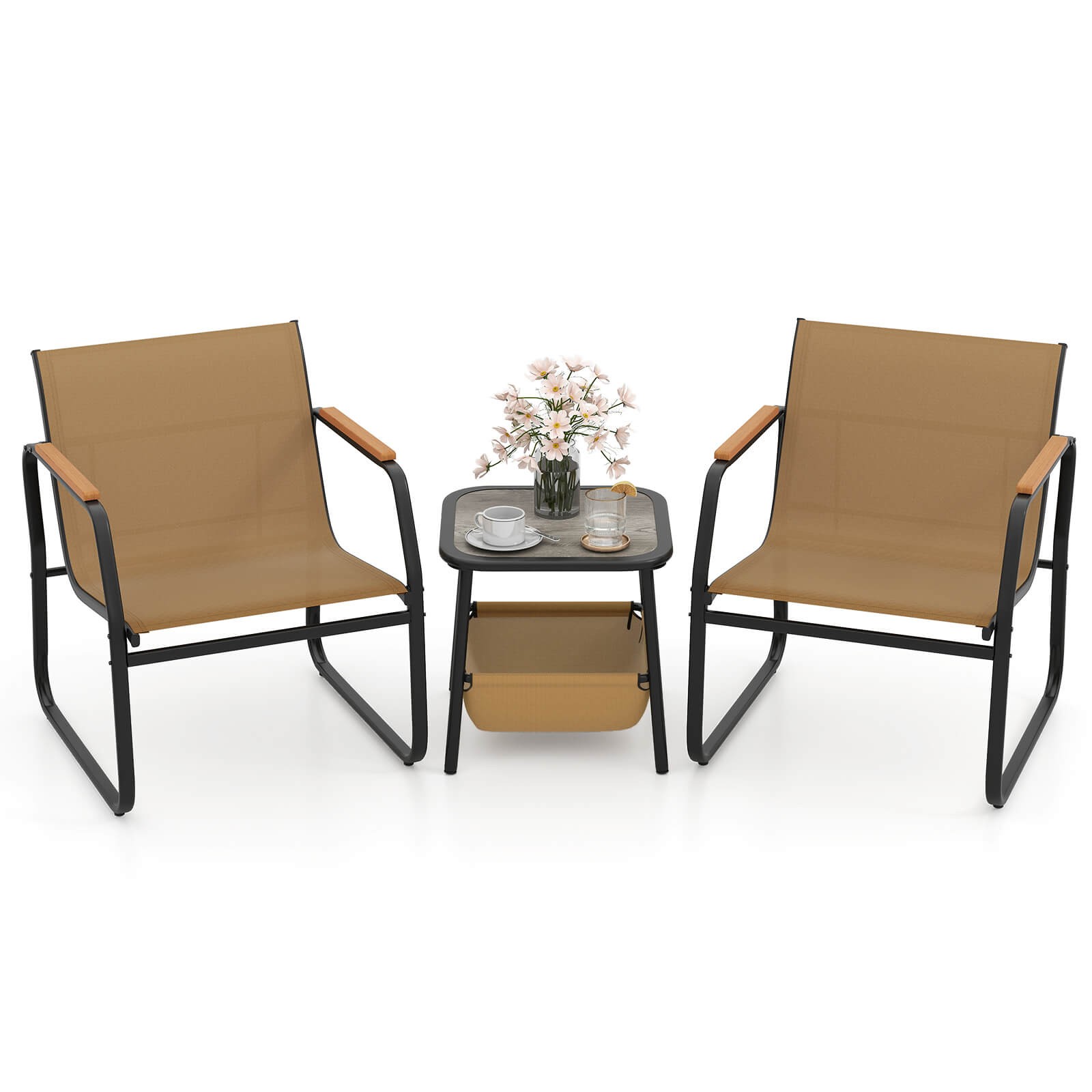 3 PCS Patio Furniture Set with Breathable Mesh Fabric and Metal Frame Garden