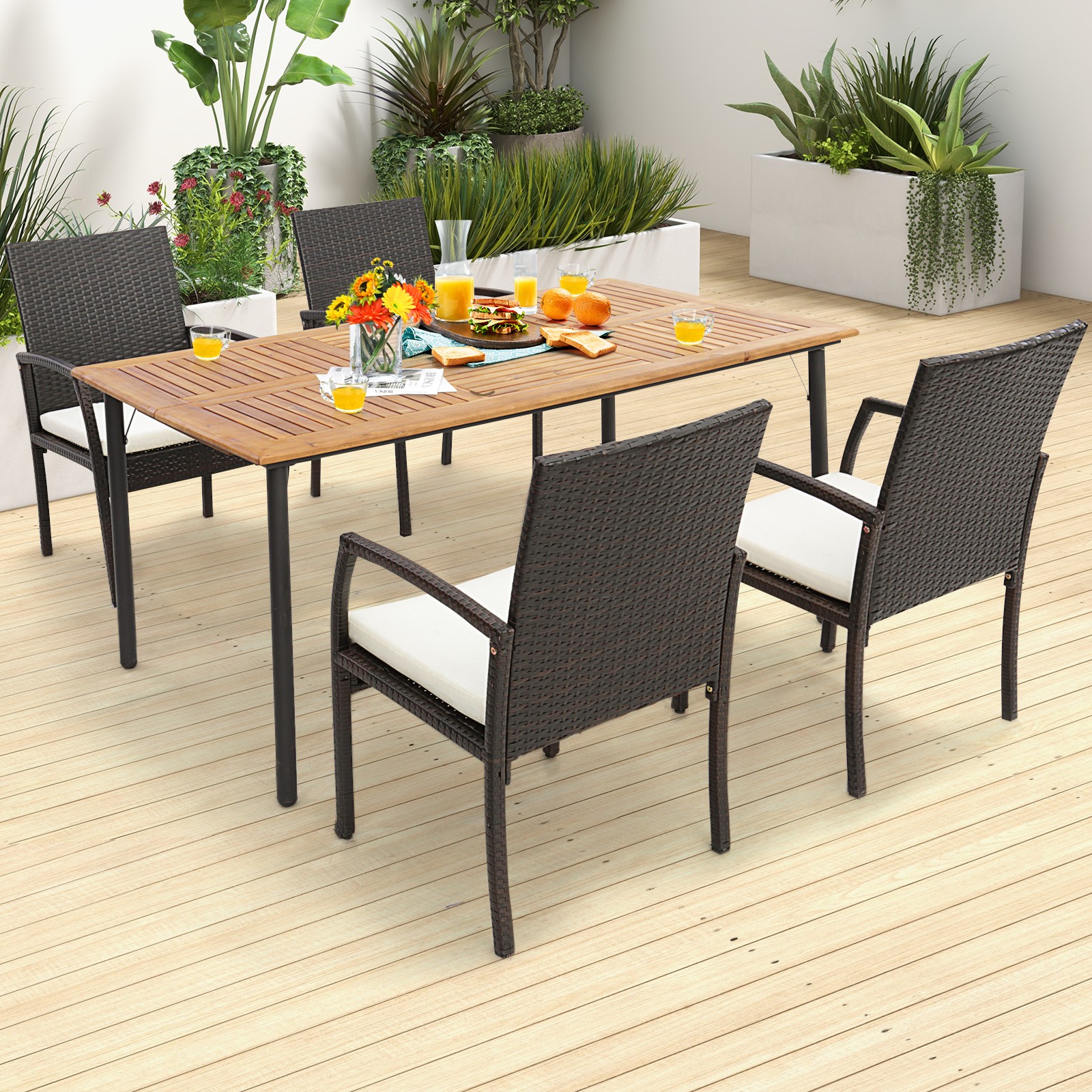 Patio 4PCS PE Wicker Dining Chairs W/Soft Zippered Cushion Armchairs Backyard