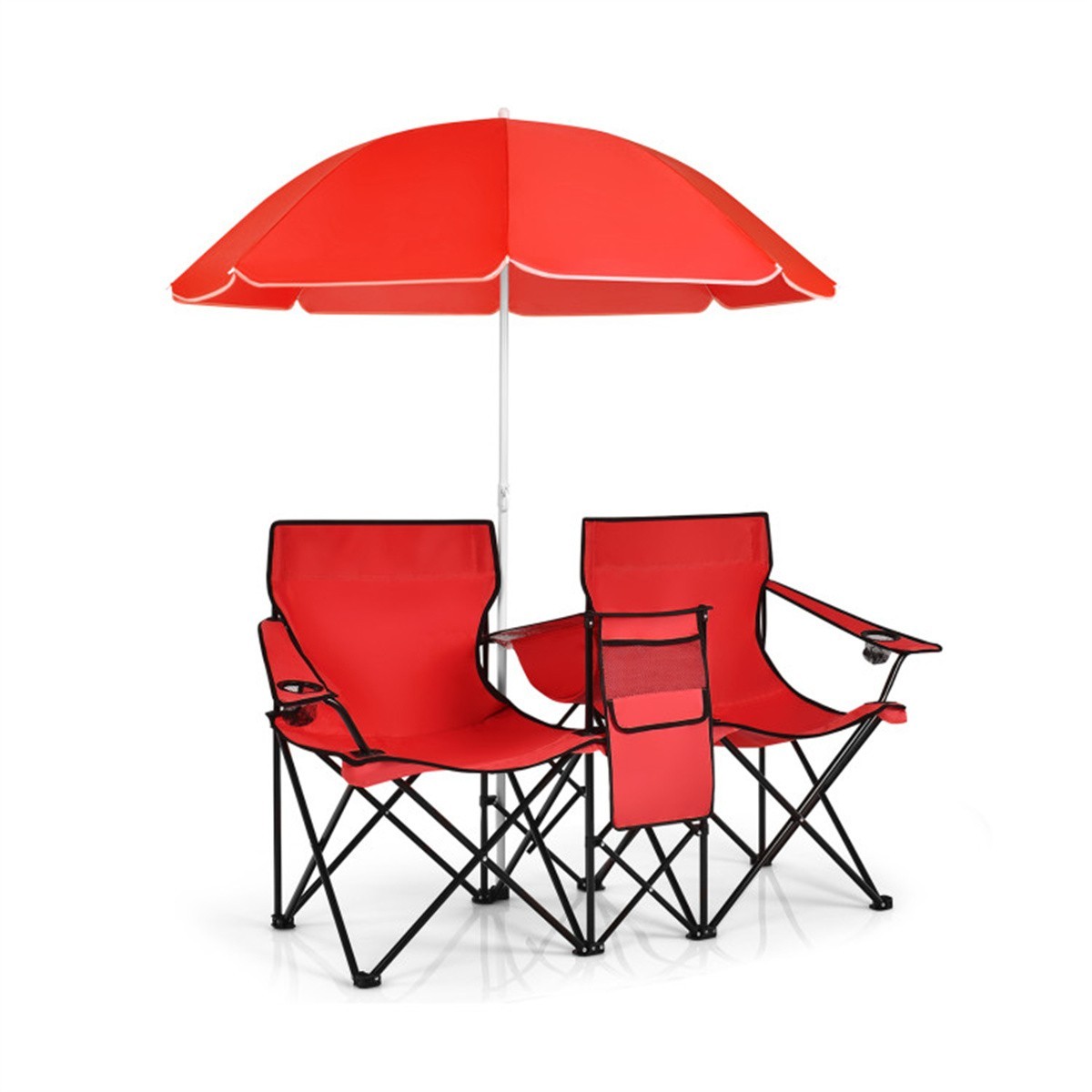 ❄️FREE SHIPPING!❄️2 Foldable Outdoor Chairs & Umbrellas 4 Camping or Tailgating!