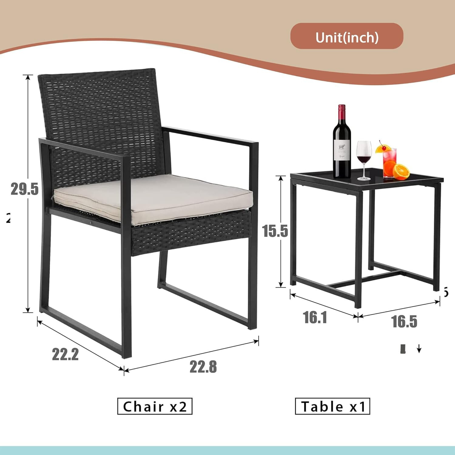 Patio Bistro Set 3 Pieces Outdoor Wicker Chair Patio Rattan Furniture Wicker Set