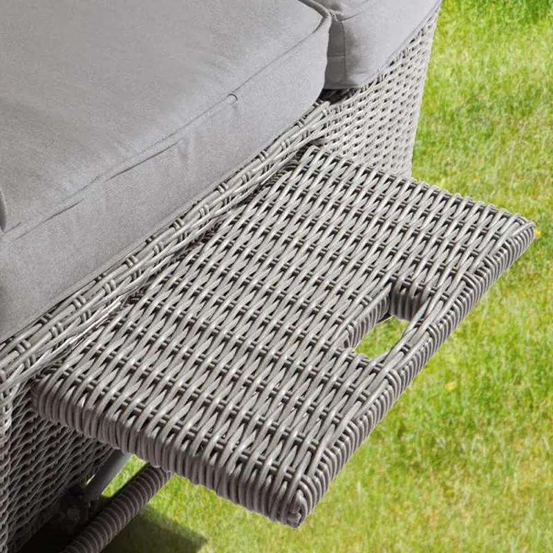 Gray Wicker Outdoor Patio Dual Reclining Sofa Daybed Side Tables Gray Cushions