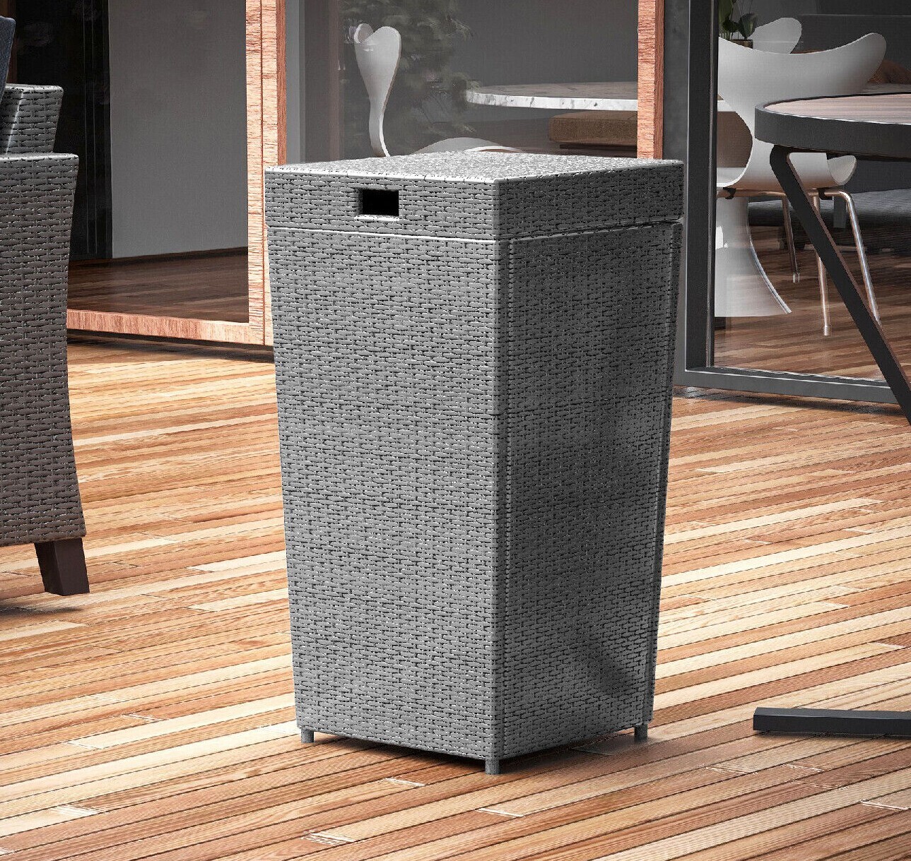 Outdoor Trash Can with Lid by Nestl – Wicker Garbage Can Outside Trash Container