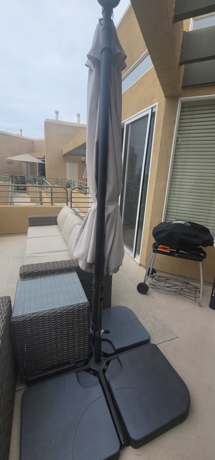 Sunbrella Outdoor Waterproof Brown Rattan And Tan Sofa With Side Chair & Table