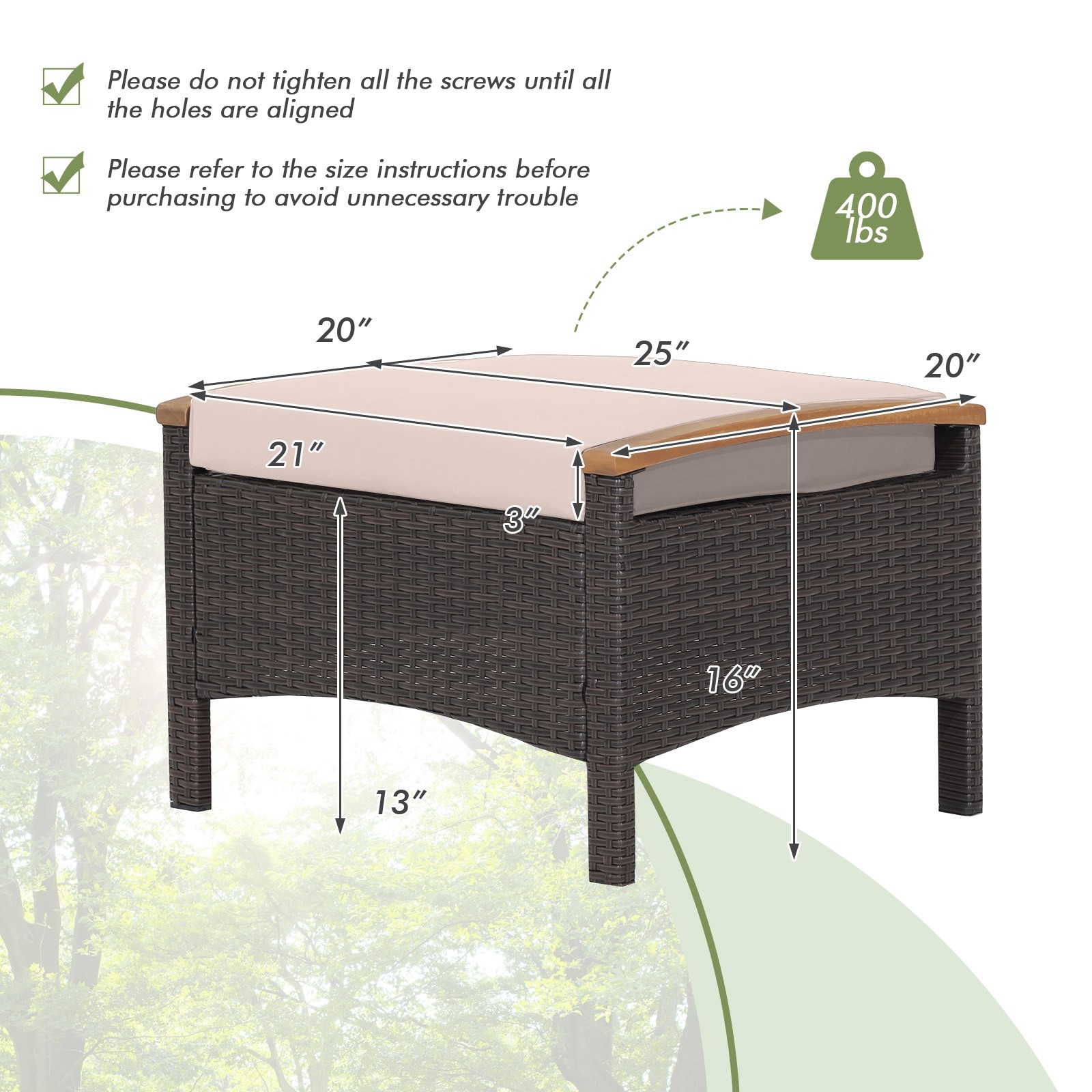 Patiojoy 2PCS Patio Ottoman w/ Sturdy Construction & Steel Frame Cushioned Beige