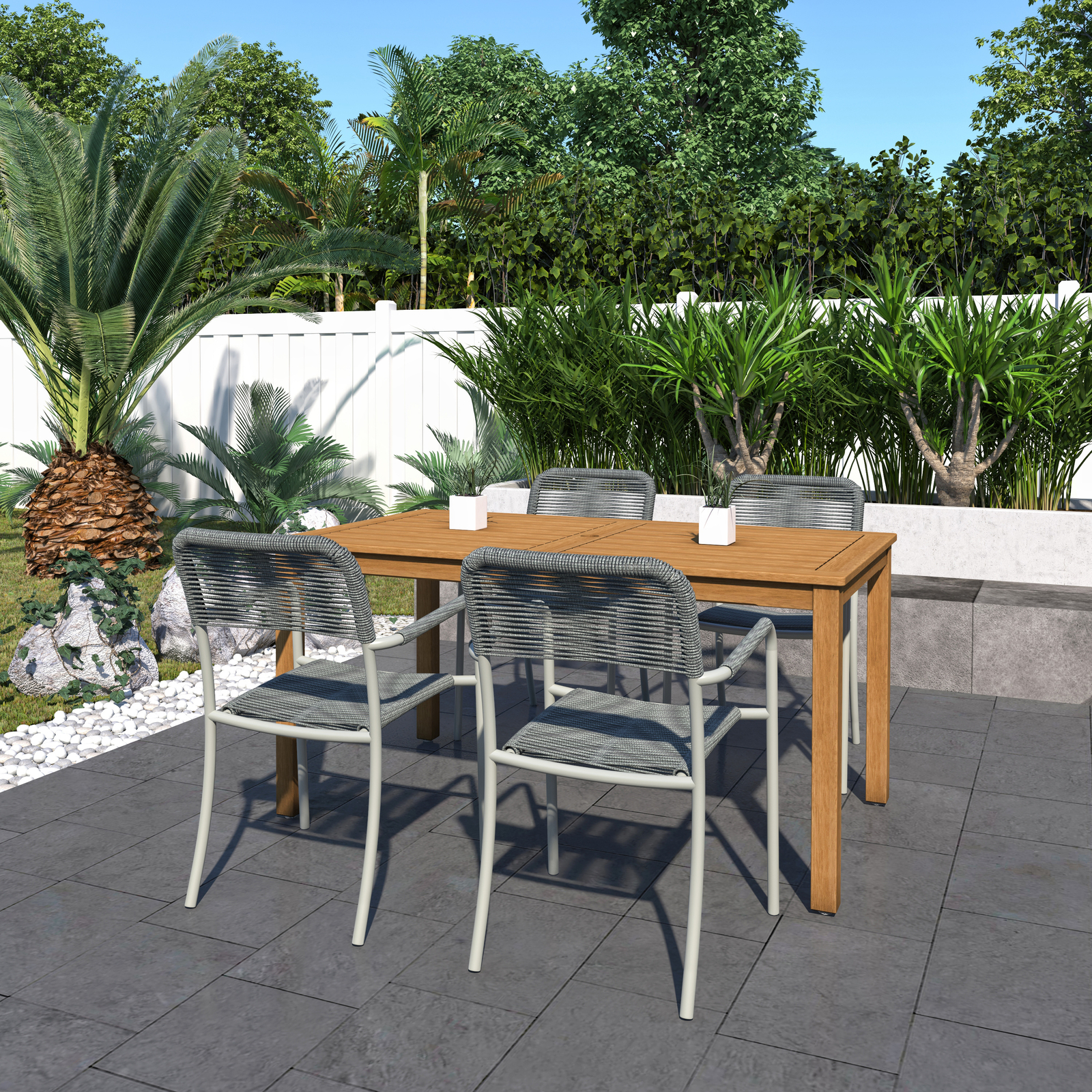 Amazonia Souvigny 5-Piece Outdoor Dining Set | Teak Finish | Grey Chairs