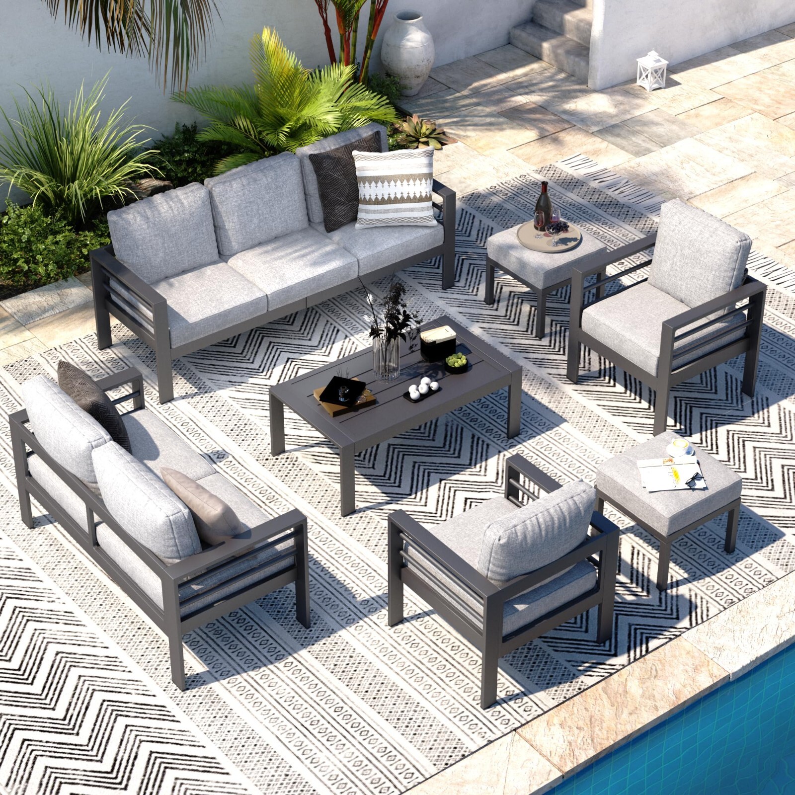 AECOJOY Aluminum Outdoor Furniture Sets Garden Conversation Set Sectional Sofa