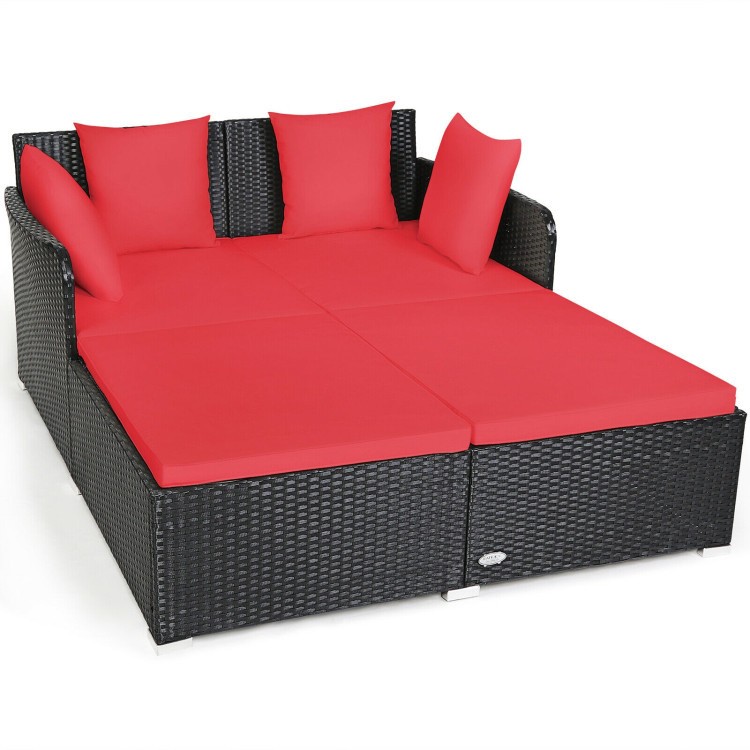 Outdoor Rattan Sofa Bed 61″L x 52″W, Steel Frame, 800lb Load