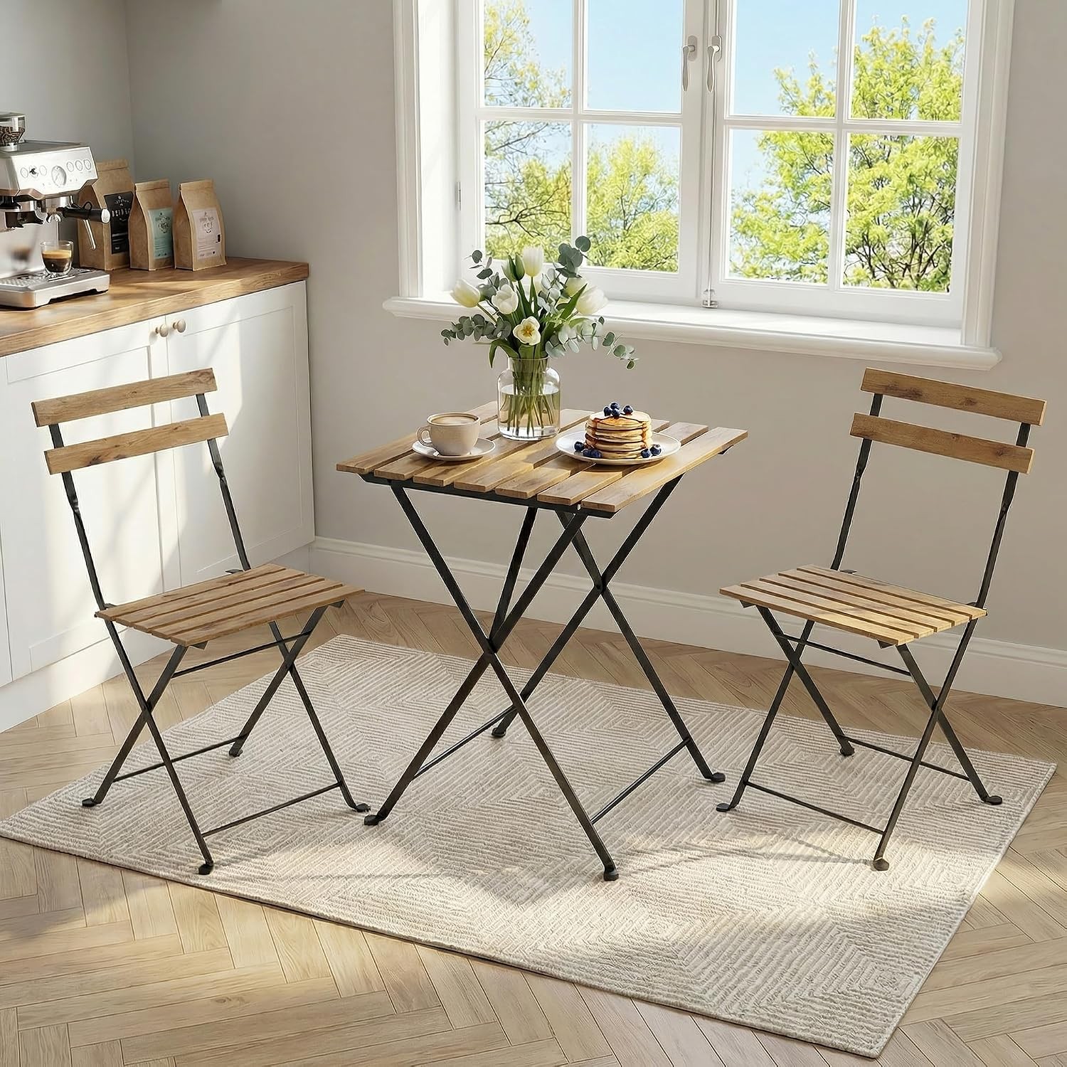 Bistro Table and Chairs Set of 2, 3-Pieces Patio Bistro, Folding, Outdoor/Indoor