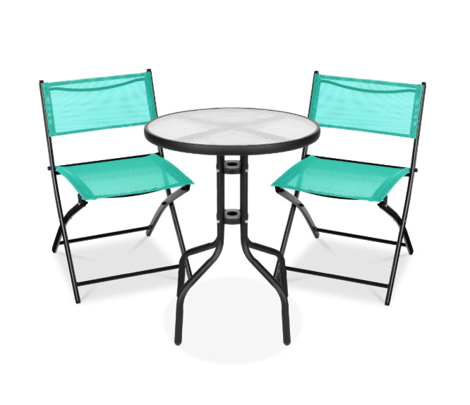 Best Choice Products 3pc Bistro Set Tempered Glass Folding Mint