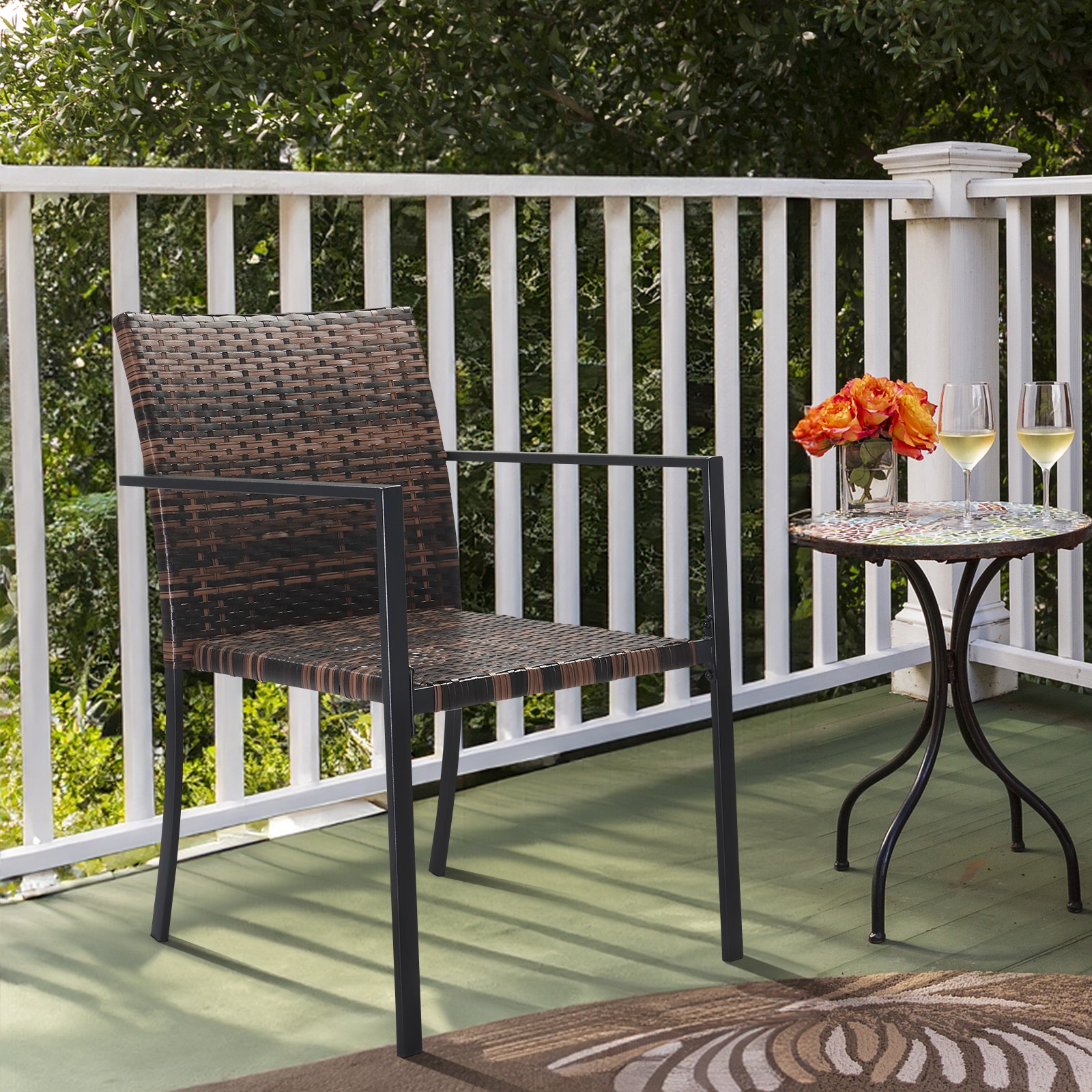 Set of 2 Stackable Outdoor Wicker Patio Dining Chairs, All-Weather Brown