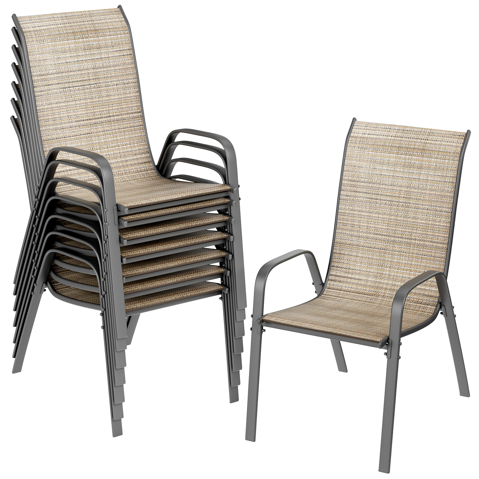 Patio Chairs Set of 8 Patio Dining Chairs Stackable Outdoor Backyard Armchairs