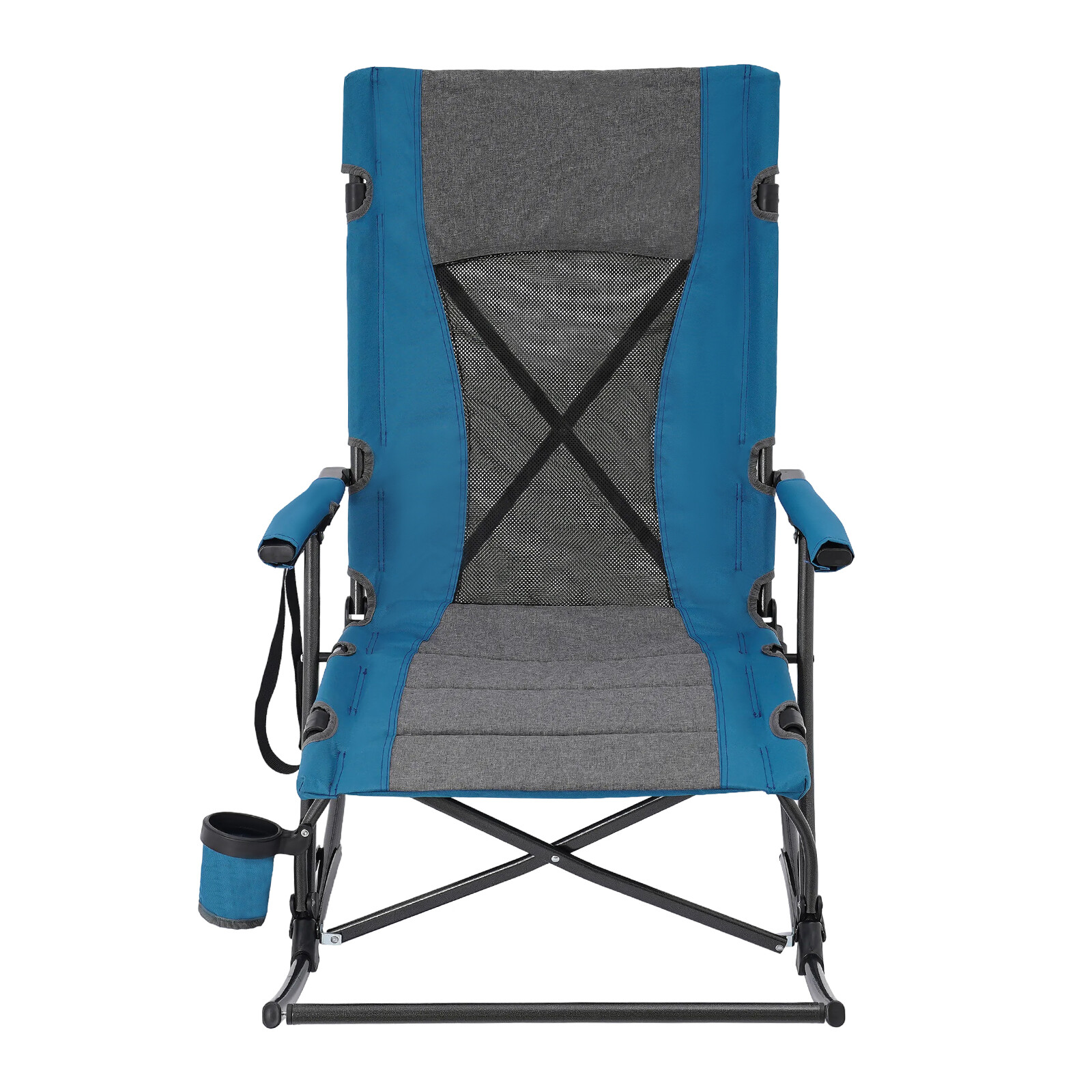 Oversized Folding Rocking Camping Chair Outdoor, Portable Chair with Cup Holder
