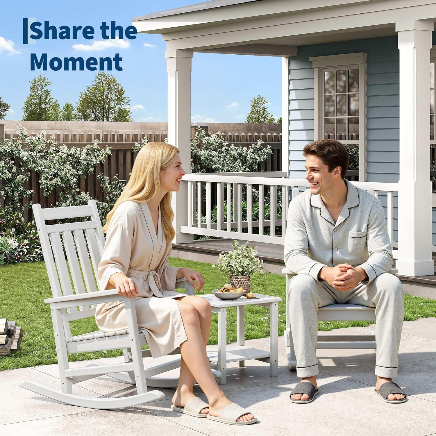 Set of 3 HDPE Rocking Chairs w/ Side Table High Back 350 lbs Patio Porch Rockers