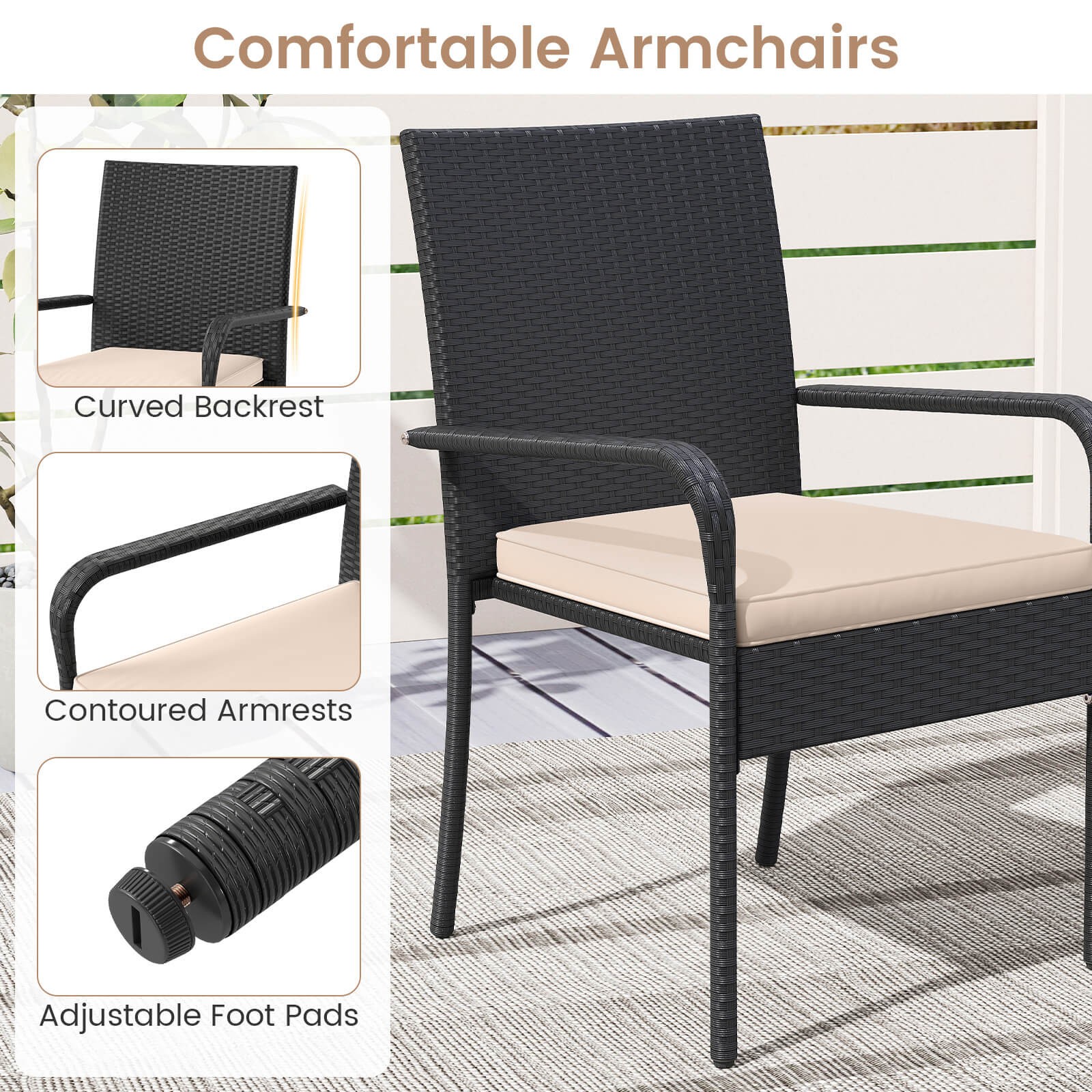 3 PCS Patio Furniture Set w/2-Tier Table Tempered Glass Tabletop & Soft Cushions