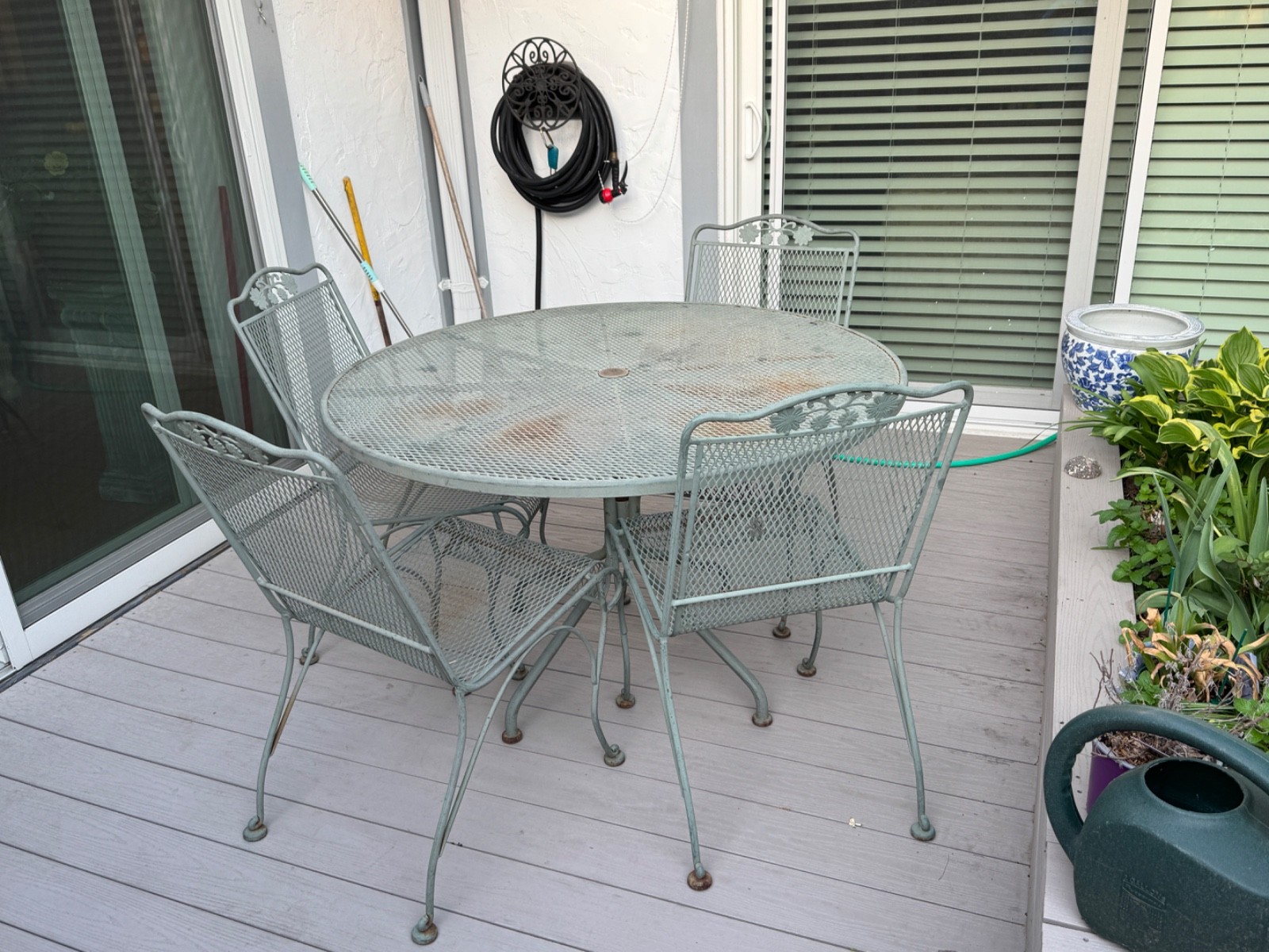 Patio table & 4 chairs, metal & quiet sturdy