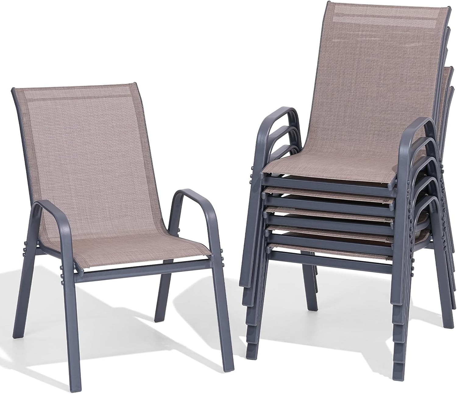 Patio Chairs Set of 6, Easily Set Up Stackable Outdoor Dining Chairs with High
