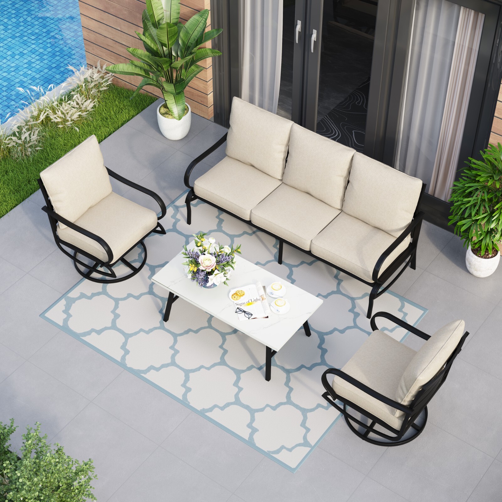 5 Seat Outdoor Sectional Sofa Set with Coffee Table Patio Sofa with Cushion